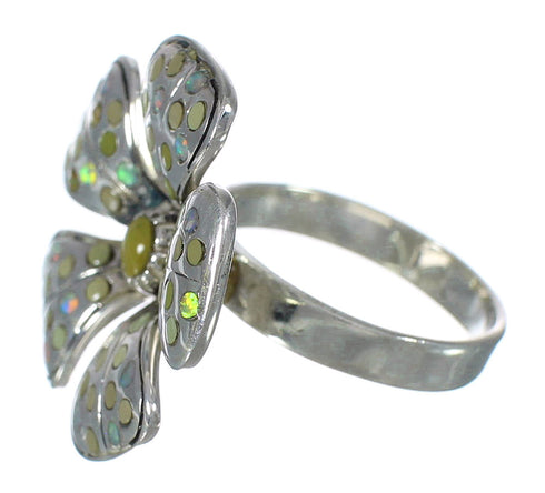 Turquoise And Opal Flower Southwest Silver Ring Size 6-1/4 WX70757